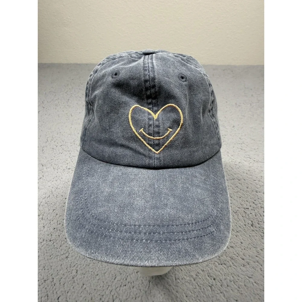 Cinq A Sept Hat Baseball Cap Womens One Size Blue Denim Smiley Heart Logo‎